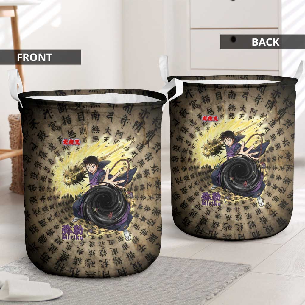 Miroku Inuyasha Series Laundry Basket Cursed Monk Aesthetic with Sutra Script Background