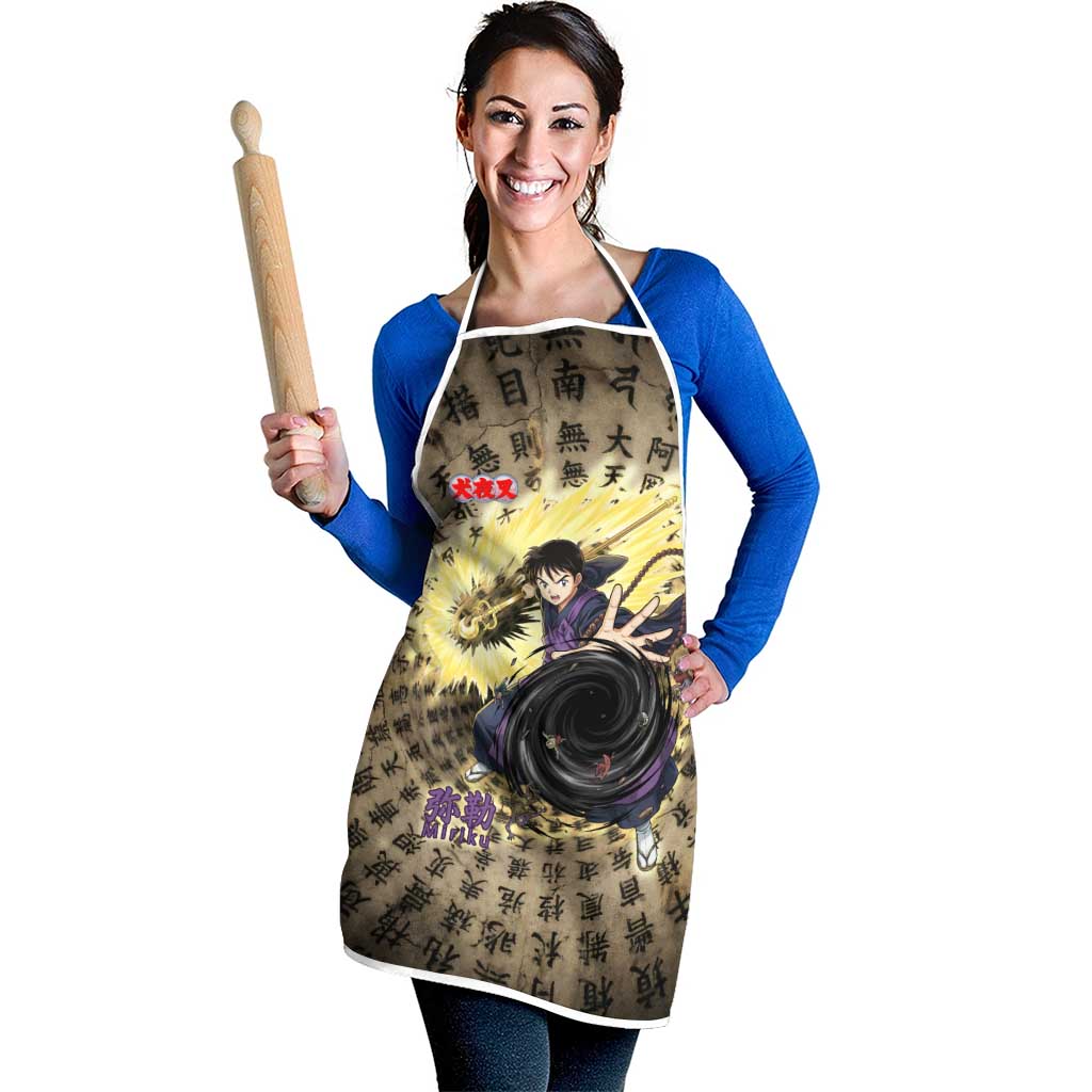 Miroku Inuyasha Series Apron Cursed Monk Aesthetic with Sutra Script Background