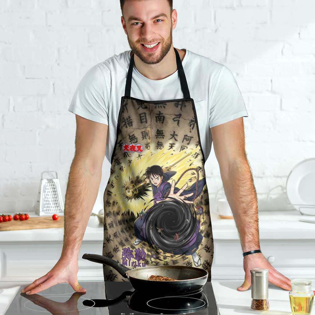 Miroku Inuyasha Series Apron Cursed Monk Aesthetic with Sutra Script Background