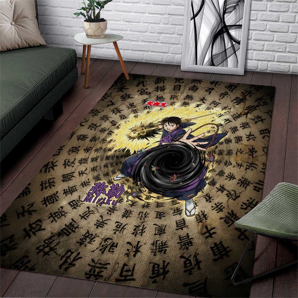 Miroku Inuyasha Series Area Rug Cursed Monk Aesthetic with Sutra Script Background