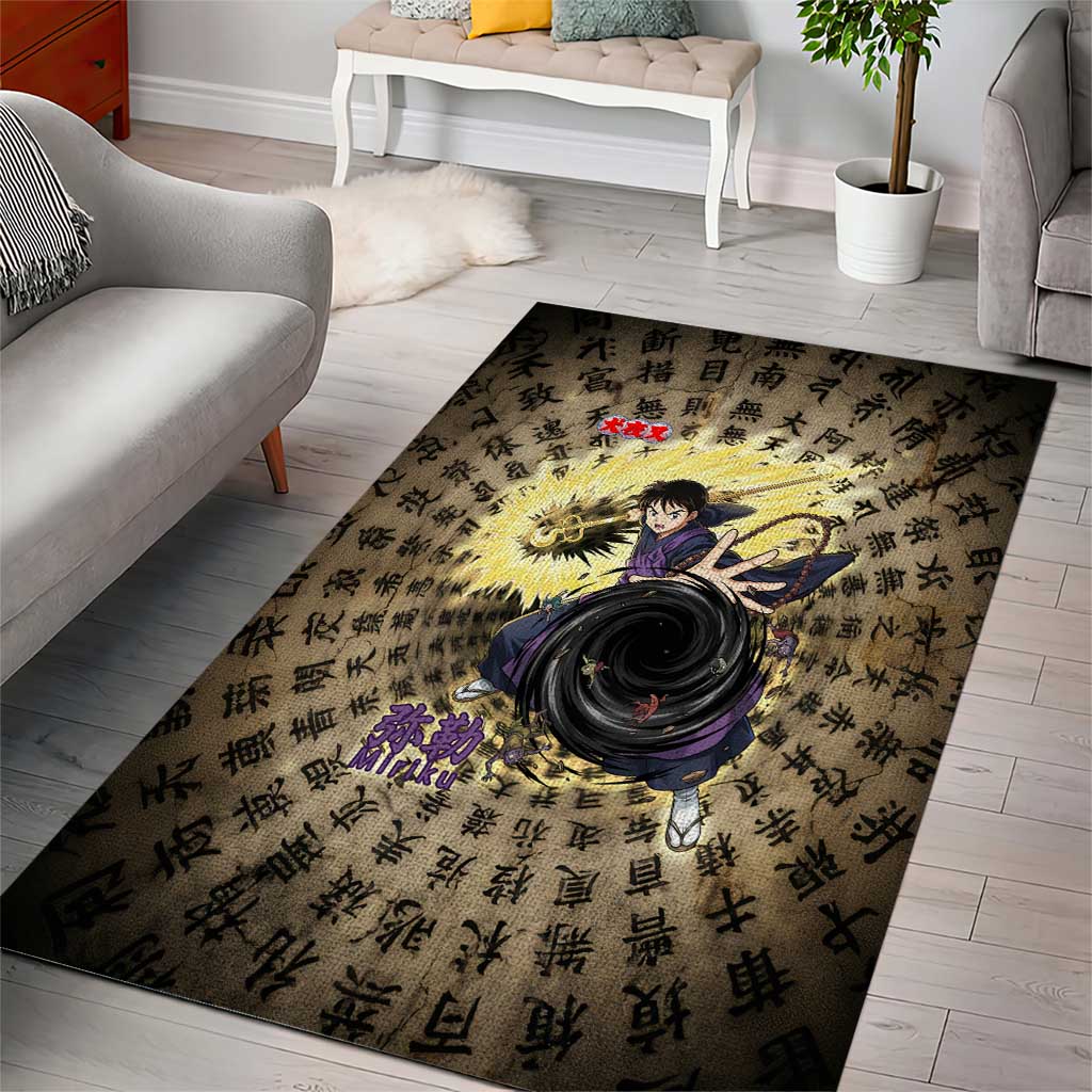 Miroku Inuyasha Series Area Rug Cursed Monk Aesthetic with Sutra Script Background