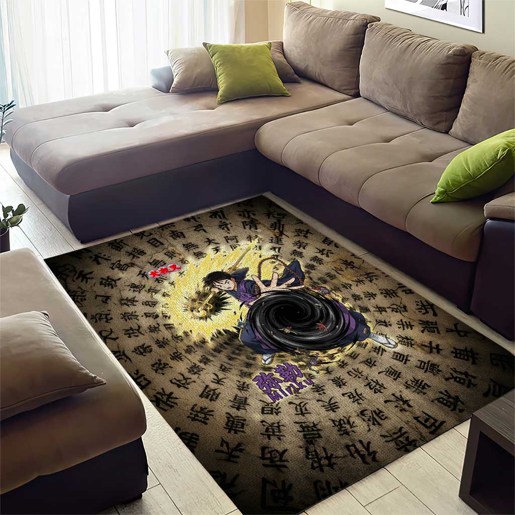 Miroku Inuyasha Series Area Rug Cursed Monk Aesthetic with Sutra Script Background