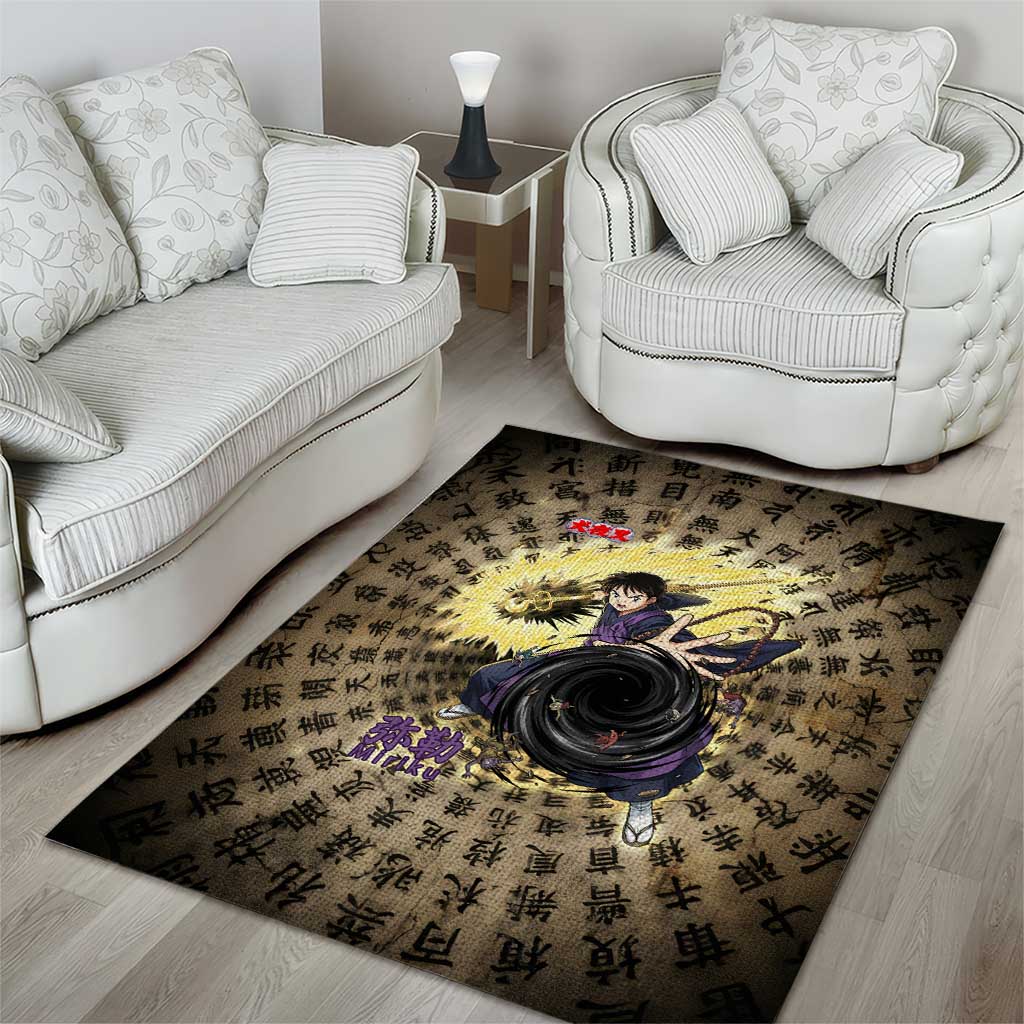 Miroku Inuyasha Series Area Rug Cursed Monk Aesthetic with Sutra Script Background