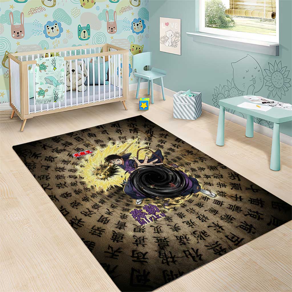 Miroku Inuyasha Series Area Rug Cursed Monk Aesthetic with Sutra Script Background