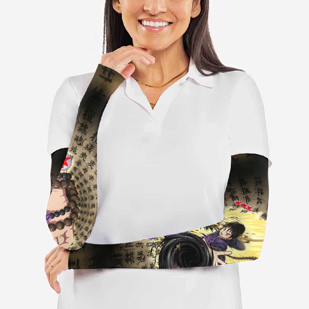 Miroku Inuyasha Series Arm Sleeves Cursed Monk Aesthetic with Sutra Script Background