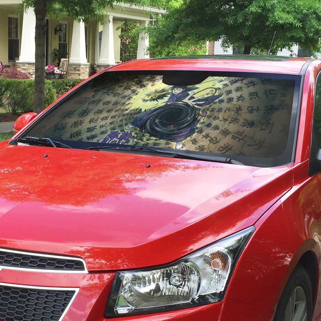 Miroku Inuyasha Series Auto Sun Shade Cursed Monk Aesthetic with Sutra Script Background