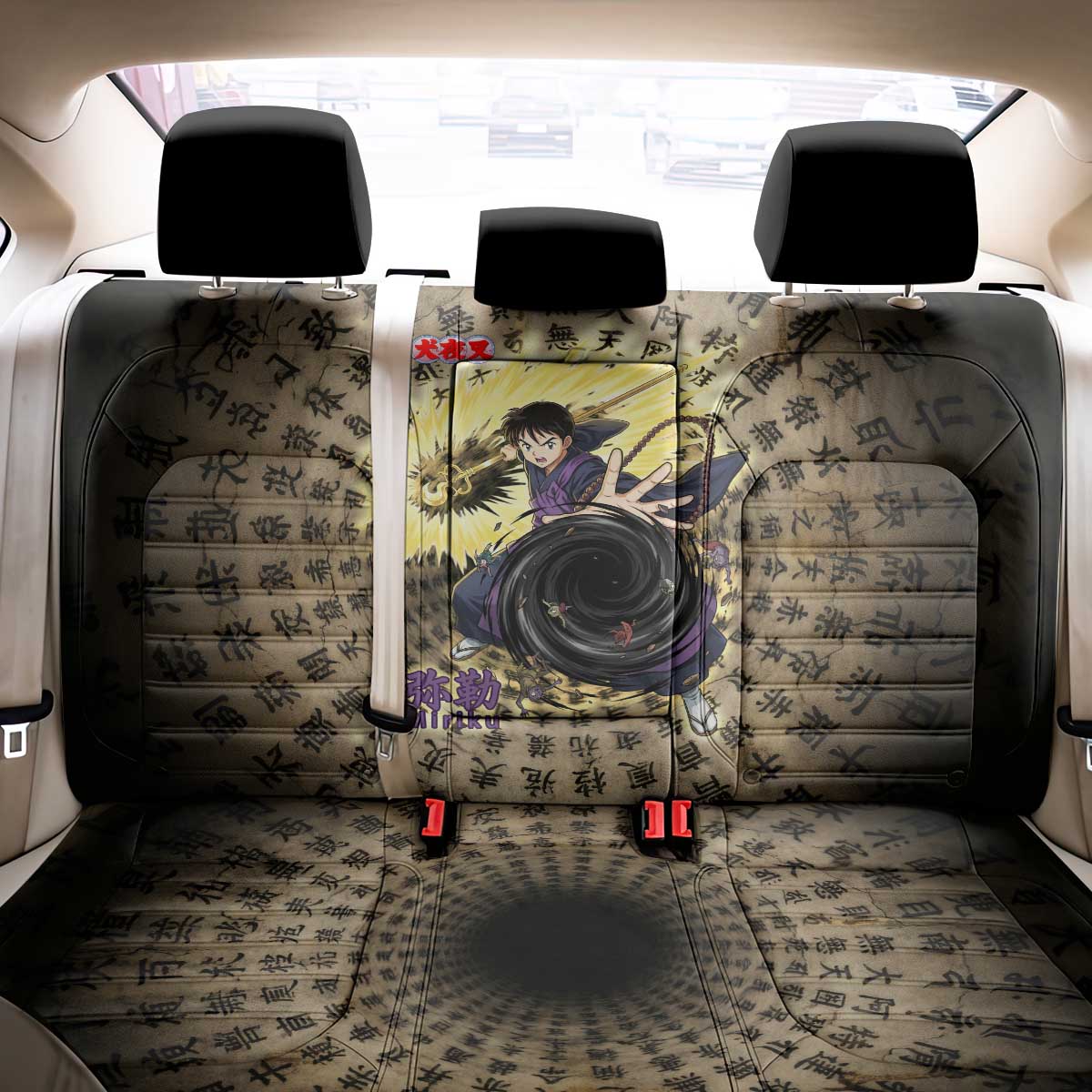 Miroku Inuyasha Series Back Car Seat Cover Cursed Monk Aesthetic with Sutra Script Background