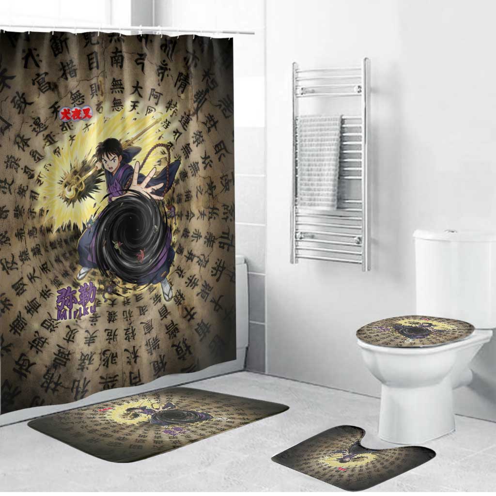 Miroku Inuyasha Series Bathroom Set Cursed Monk Aesthetic with Sutra Script Background