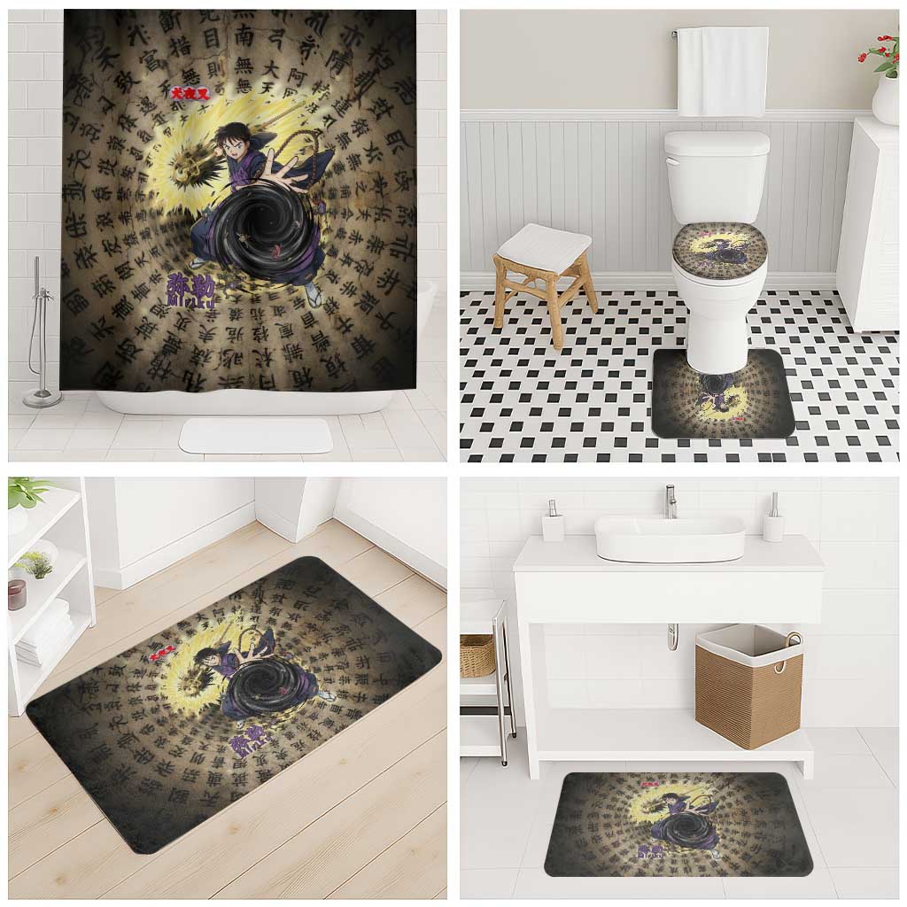 Miroku Inuyasha Series Bathroom Set Cursed Monk Aesthetic with Sutra Script Background