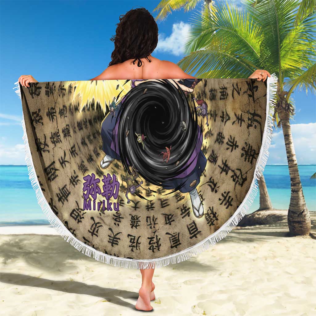 Miroku Inuyasha Series Beach Blanket Cursed Monk Aesthetic with Sutra Script Background