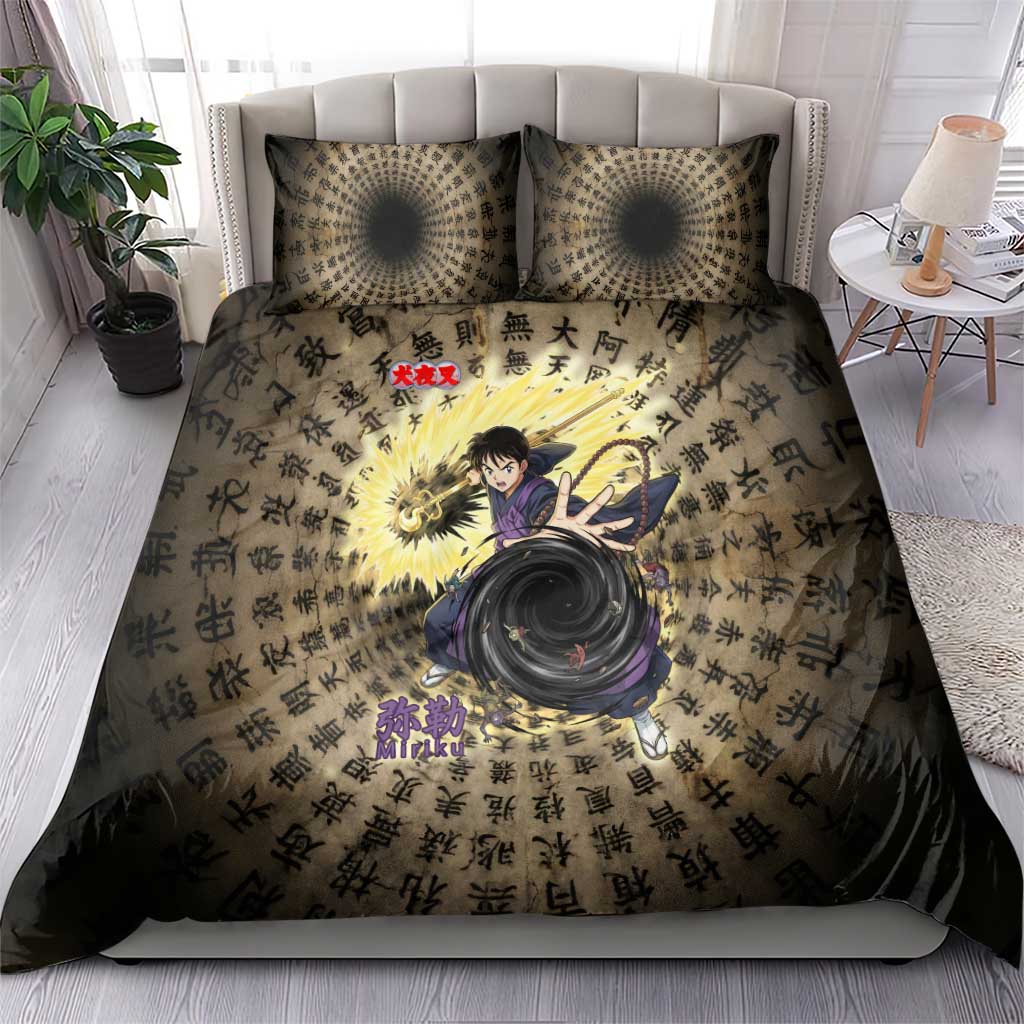 Miroku Inuyasha Series Bedding Set Cursed Monk Aesthetic with Sutra Script Background