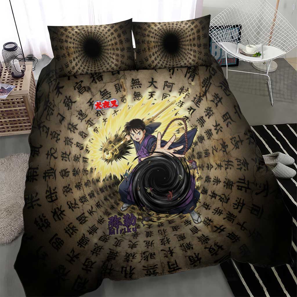 Miroku Inuyasha Series Bedding Set Cursed Monk Aesthetic with Sutra Script Background
