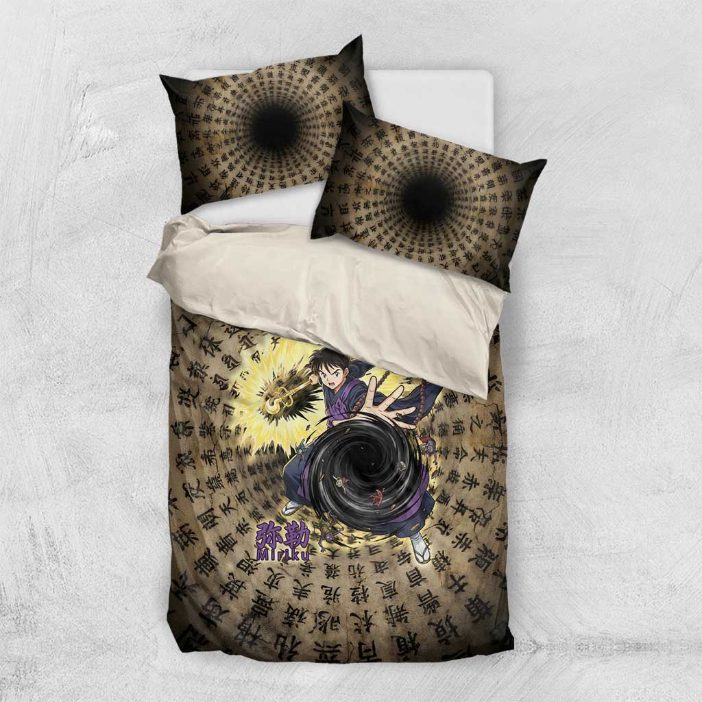 Miroku Inuyasha Series Bedding Set Cursed Monk Aesthetic with Sutra Script Background