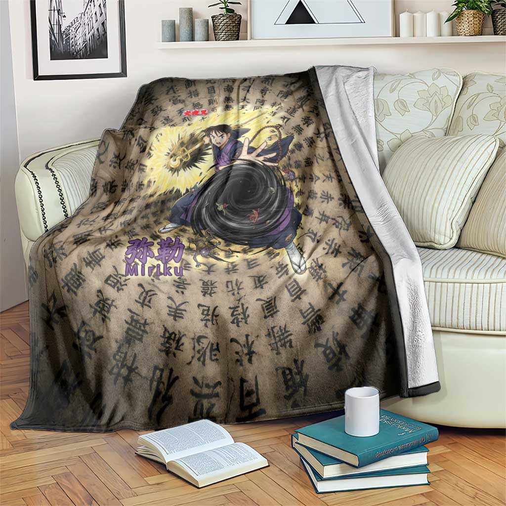 Miroku Inuyasha Series Blanket Cursed Monk Aesthetic with Sutra Script Background