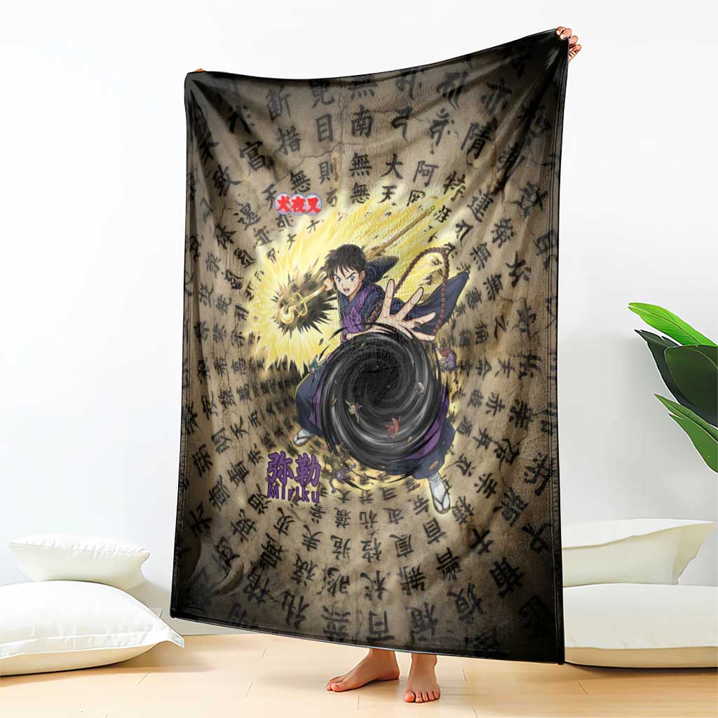 Miroku Inuyasha Series Blanket Cursed Monk Aesthetic with Sutra Script Background
