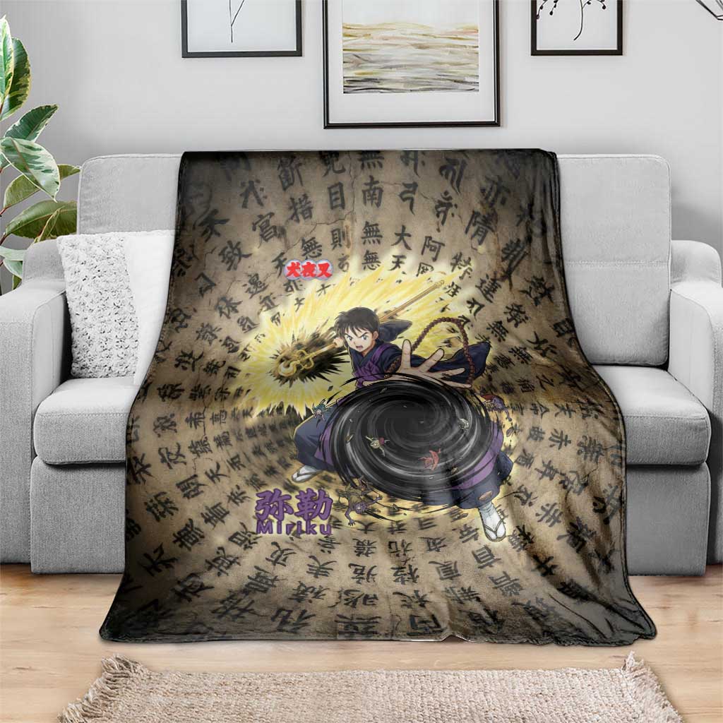 Miroku Inuyasha Series Blanket Cursed Monk Aesthetic with Sutra Script Background