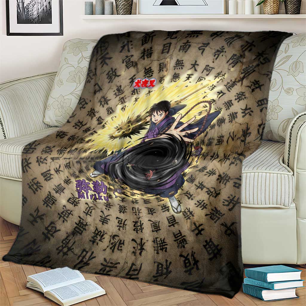 Miroku Inuyasha Series Blanket Cursed Monk Aesthetic with Sutra Script Background