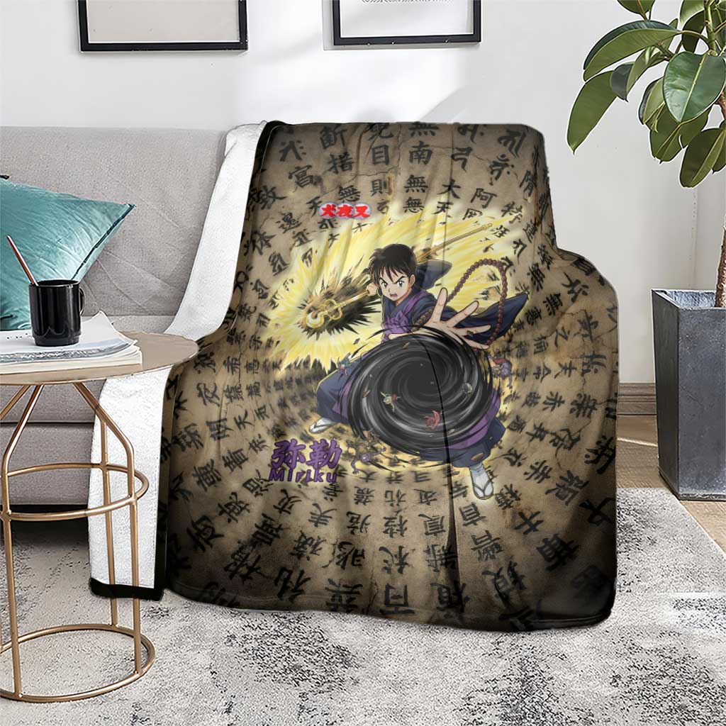 Miroku Inuyasha Series Blanket Cursed Monk Aesthetic with Sutra Script Background
