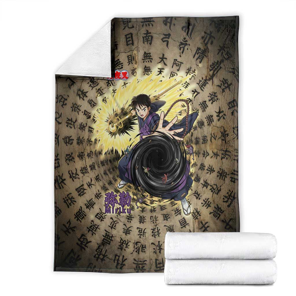 Miroku Inuyasha Series Blanket Cursed Monk Aesthetic with Sutra Script Background