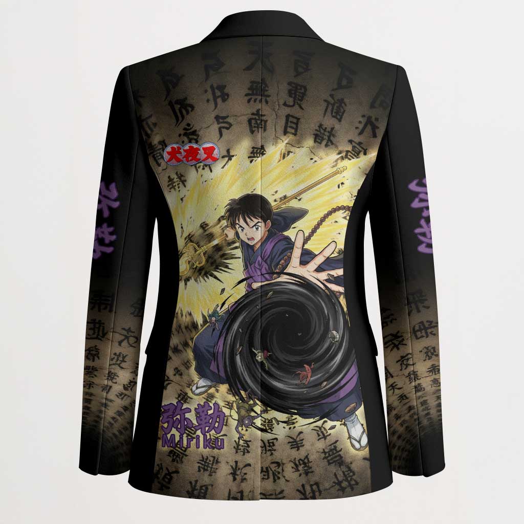 Miroku Inuyasha Series Blazer Cursed Monk Aesthetic with Sutra Script Background
