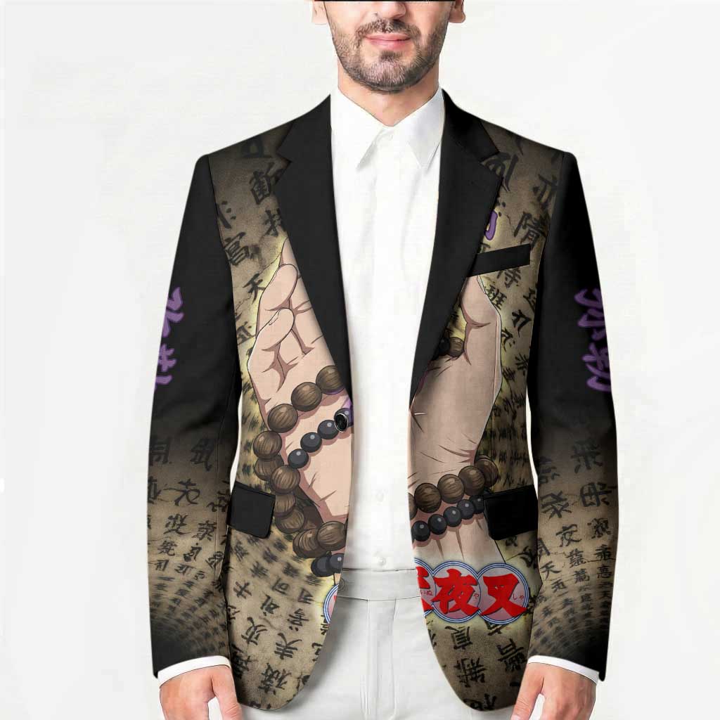 Miroku Inuyasha Series Blazer Cursed Monk Aesthetic with Sutra Script Background