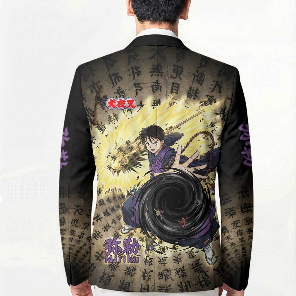 Miroku Inuyasha Series Blazer Cursed Monk Aesthetic with Sutra Script Background