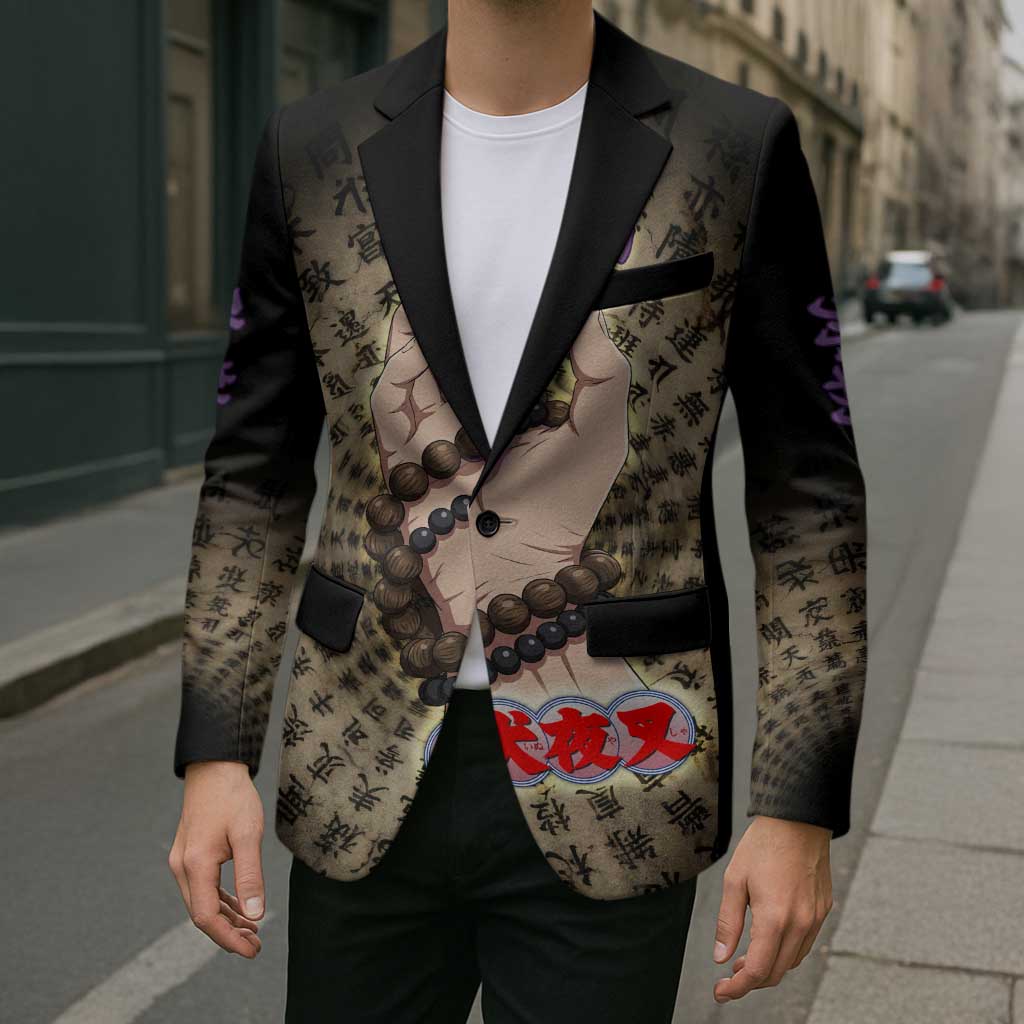 Miroku Inuyasha Series Blazer Cursed Monk Aesthetic with Sutra Script Background