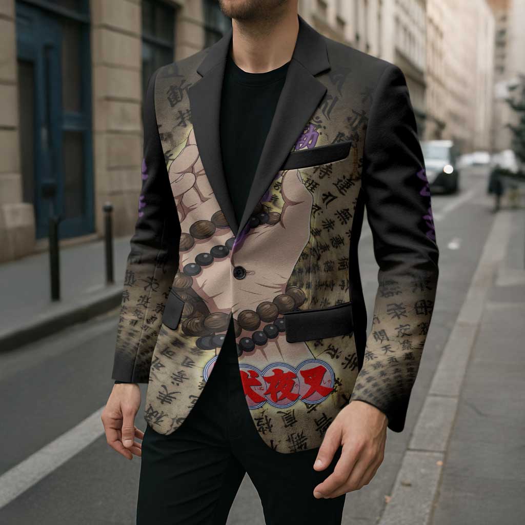 Miroku Inuyasha Series Blazer Cursed Monk Aesthetic with Sutra Script Background