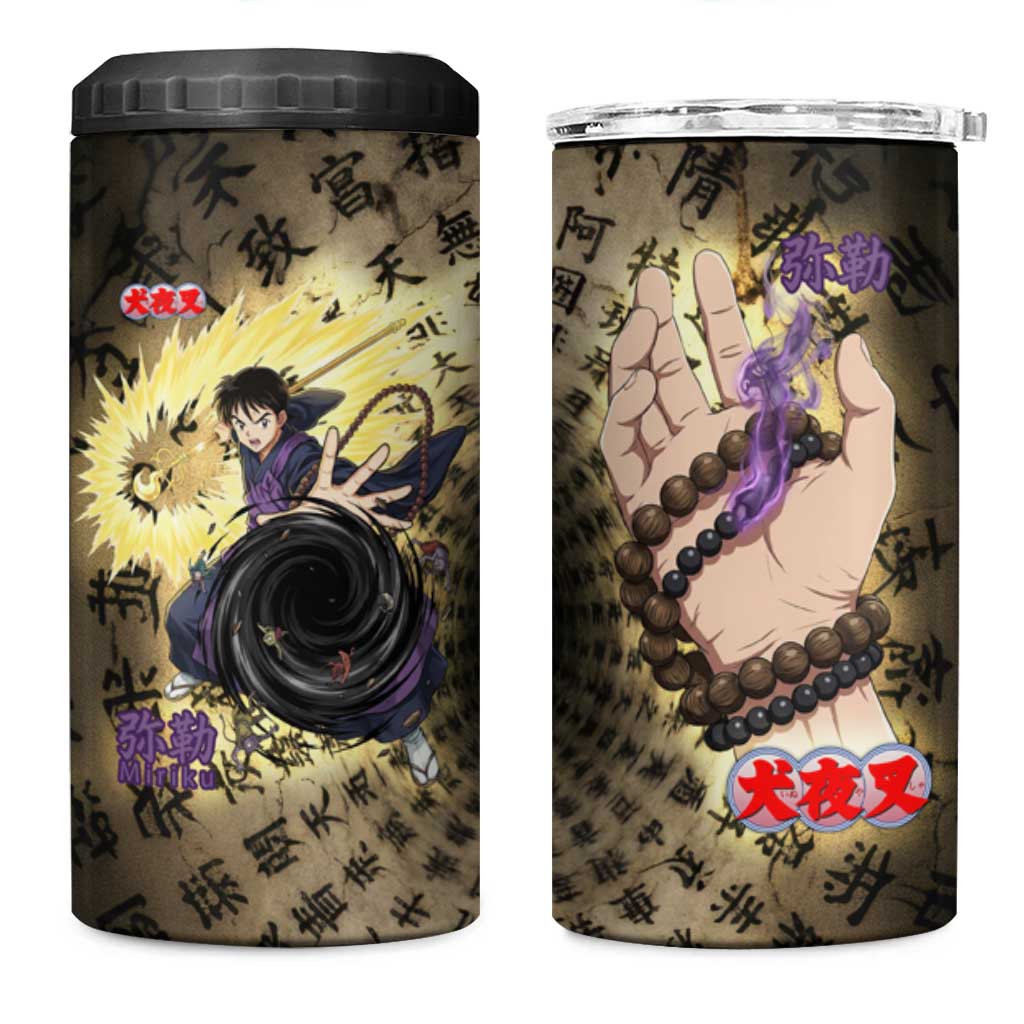 Miroku Inuyasha Series 4 in 1 Can Cooler Tumbler Cursed Monk Aesthetic with Sutra Script Background
