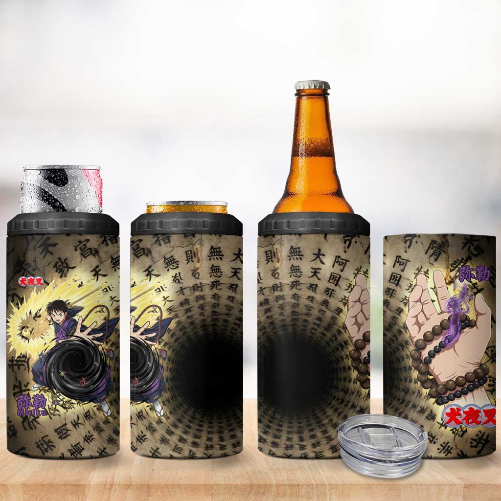 Miroku Inuyasha Series 4 in 1 Can Cooler Tumbler Cursed Monk Aesthetic with Sutra Script Background