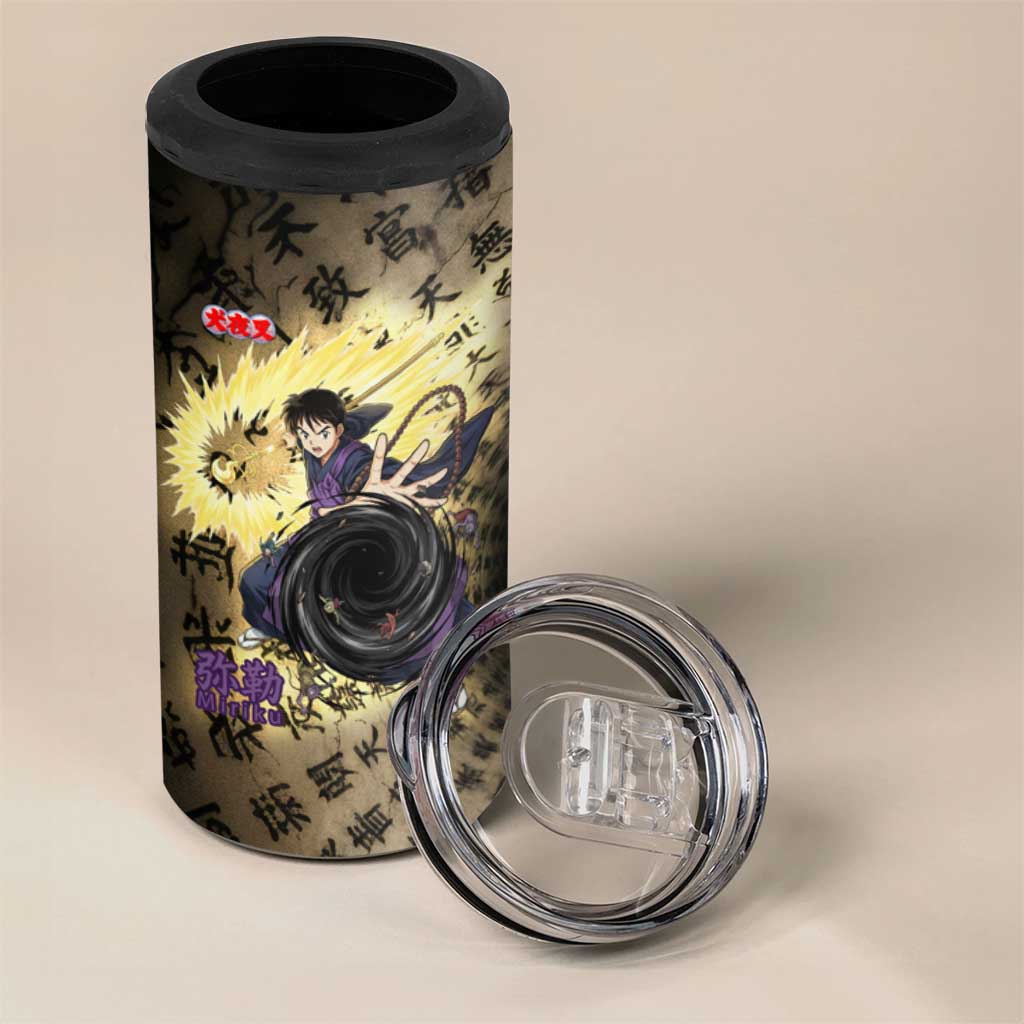 Miroku Inuyasha Series 4 in 1 Can Cooler Tumbler Cursed Monk Aesthetic with Sutra Script Background