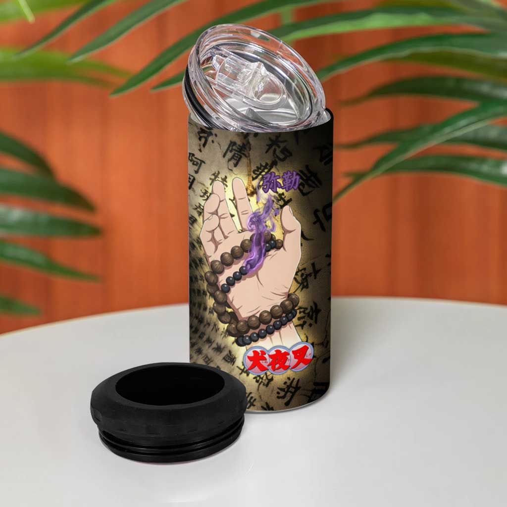 Miroku Inuyasha Series 4 in 1 Can Cooler Tumbler Cursed Monk Aesthetic with Sutra Script Background