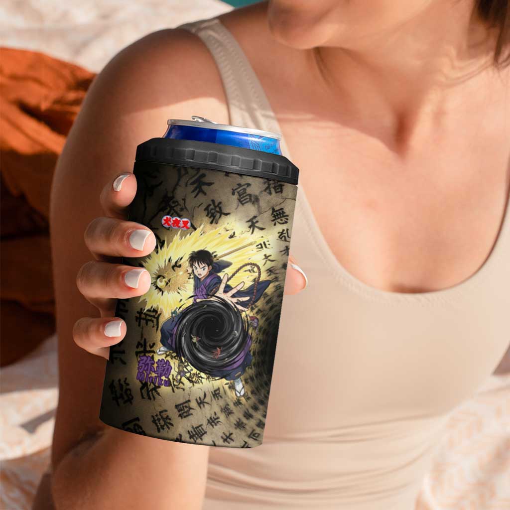 Miroku Inuyasha Series 4 in 1 Can Cooler Tumbler Cursed Monk Aesthetic with Sutra Script Background