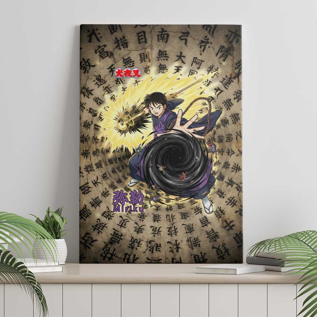Miroku Inuyasha Series Canvas Wall Art Cursed Monk Aesthetic with Sutra Script Background