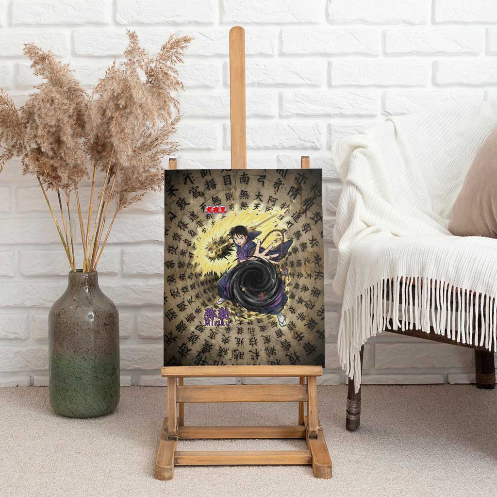 Miroku Inuyasha Series Canvas Wall Art Cursed Monk Aesthetic with Sutra Script Background