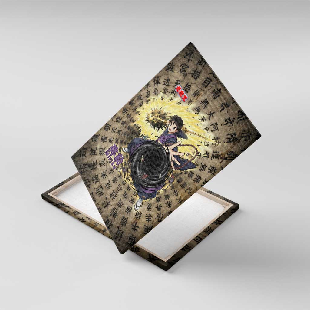 Miroku Inuyasha Series Canvas Wall Art Cursed Monk Aesthetic with Sutra Script Background