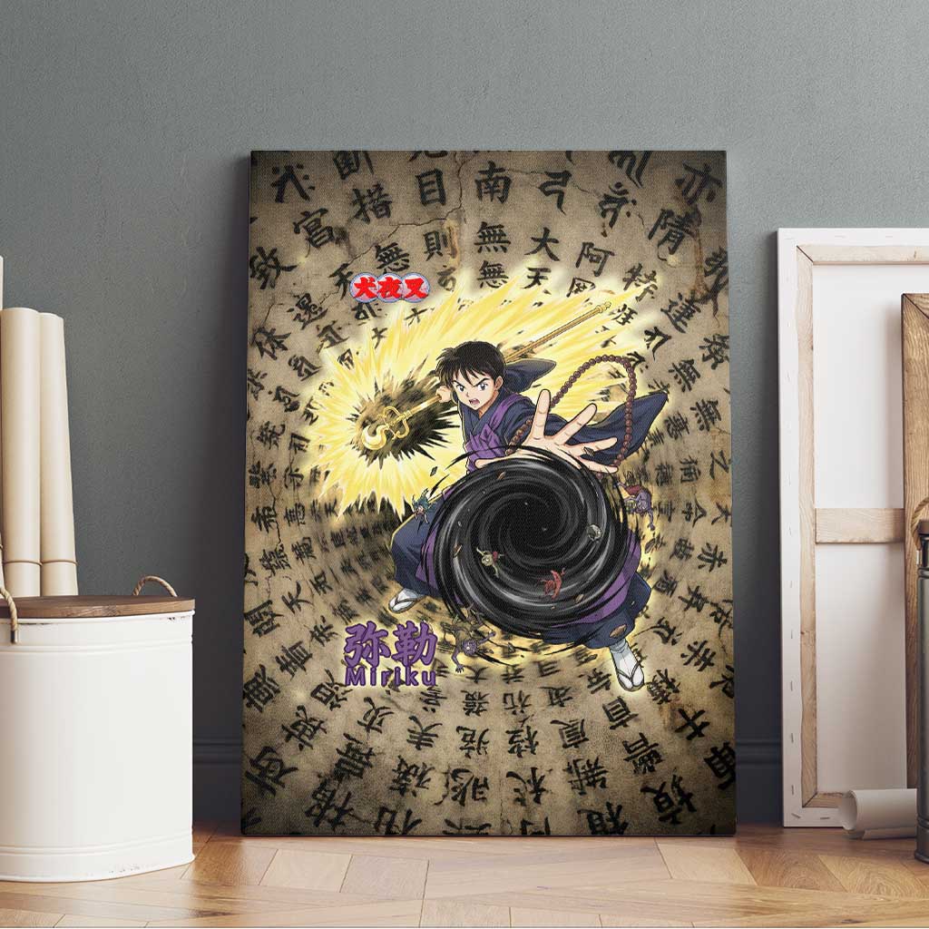 Miroku Inuyasha Series Canvas Wall Art Cursed Monk Aesthetic with Sutra Script Background