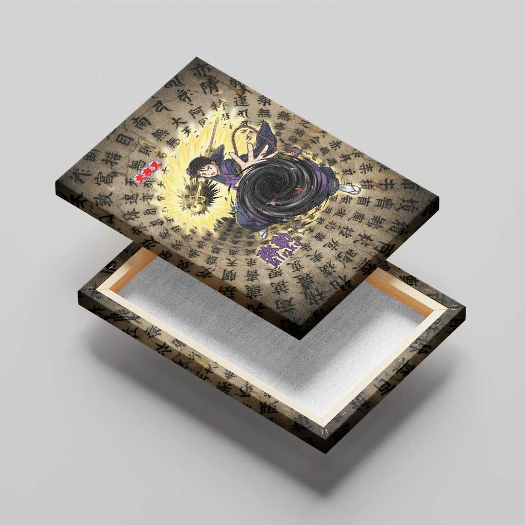 Miroku Inuyasha Series Canvas Wall Art Cursed Monk Aesthetic with Sutra Script Background