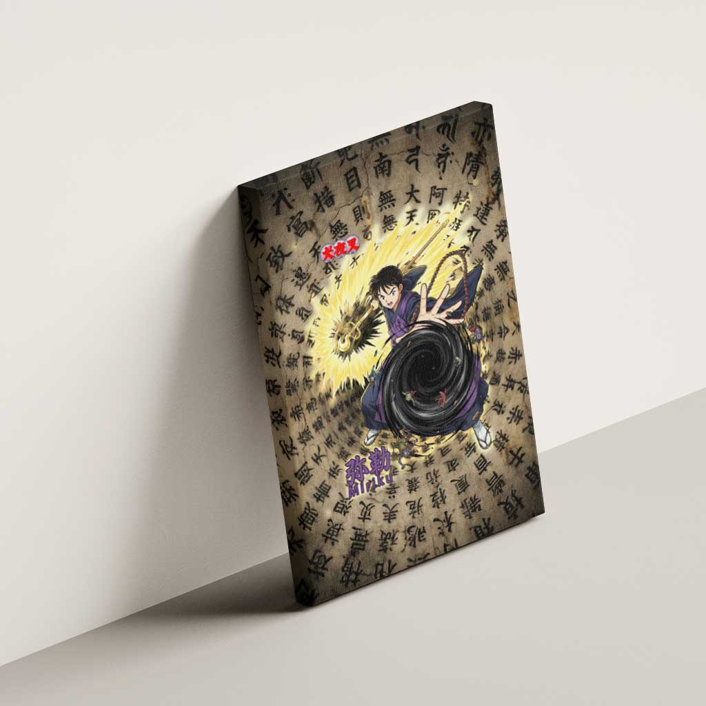 Miroku Inuyasha Series Canvas Wall Art Cursed Monk Aesthetic with Sutra Script Background
