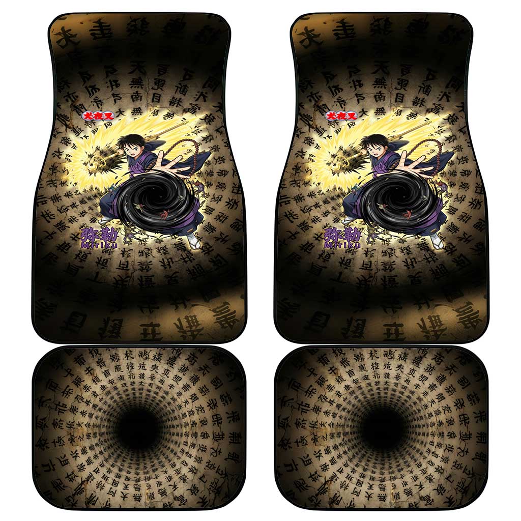 Miroku Inuyasha Series Car Mats Cursed Monk Aesthetic with Sutra Script Background