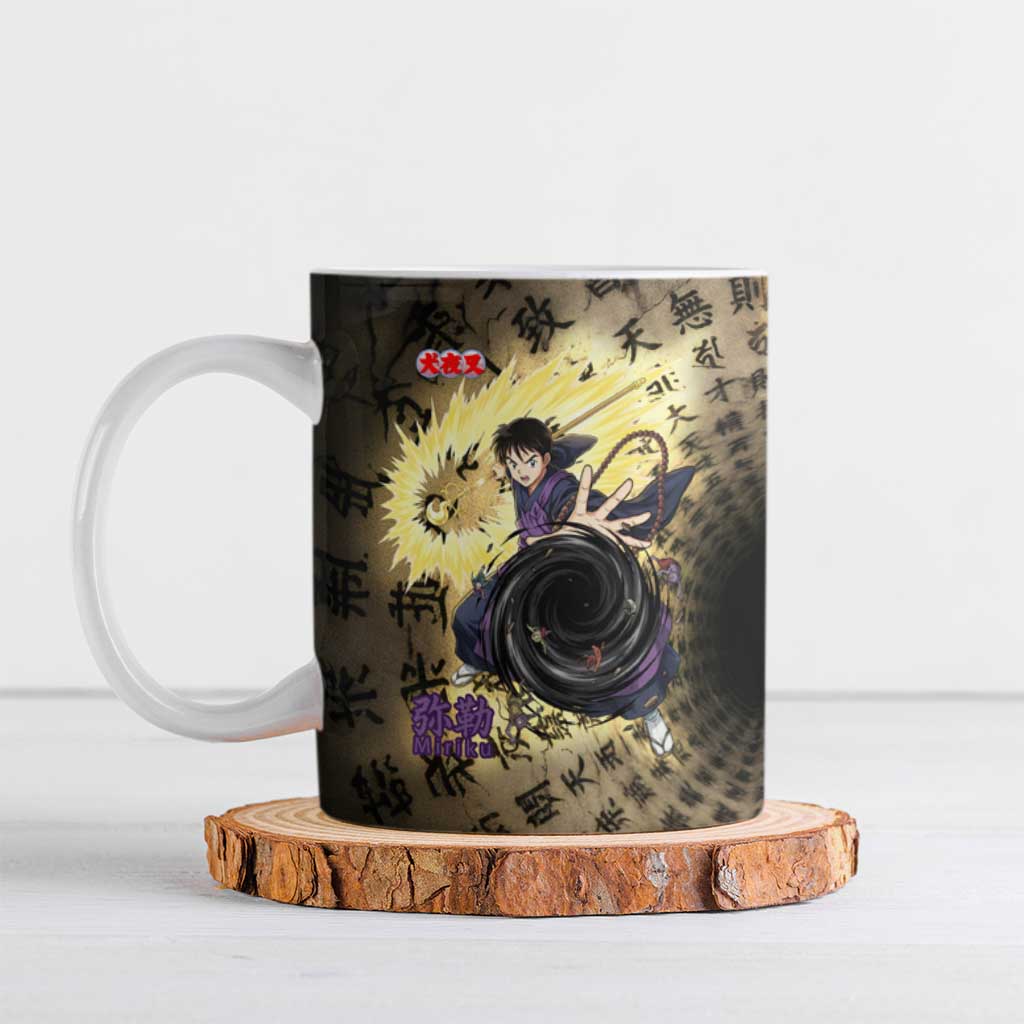 Miroku Inuyasha Series Ceramic Mug Cursed Monk Aesthetic with Sutra Script Background