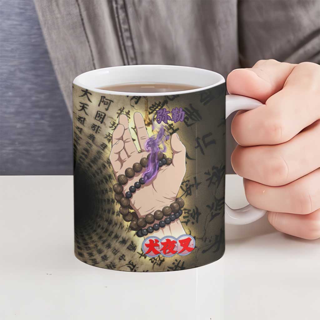 Miroku Inuyasha Series Ceramic Mug Cursed Monk Aesthetic with Sutra Script Background