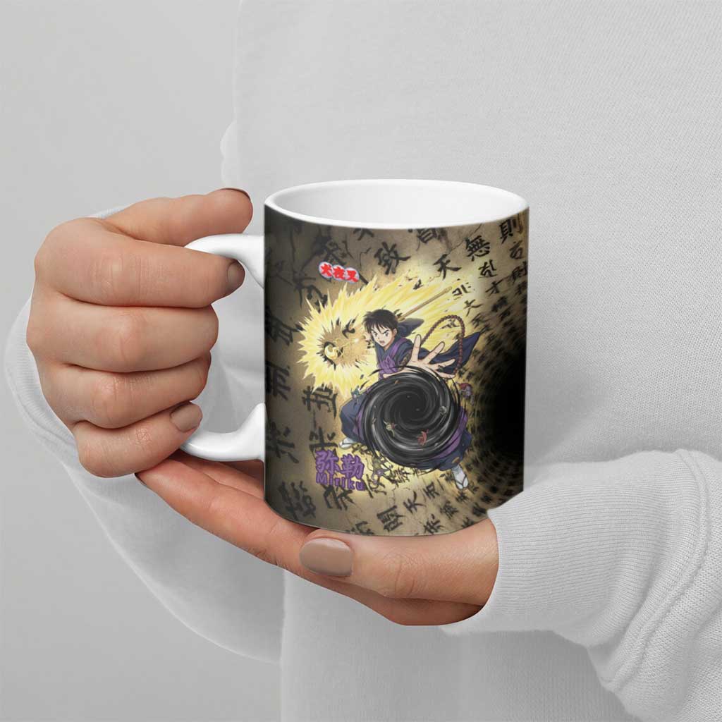 Miroku Inuyasha Series Ceramic Mug Cursed Monk Aesthetic with Sutra Script Background