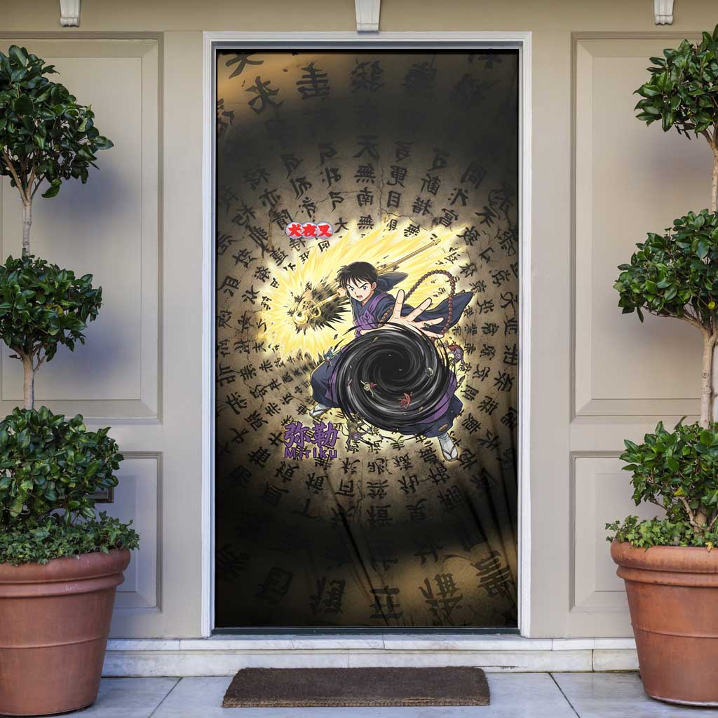 Miroku Inuyasha Series Door Cover Cursed Monk Aesthetic with Sutra Script Background