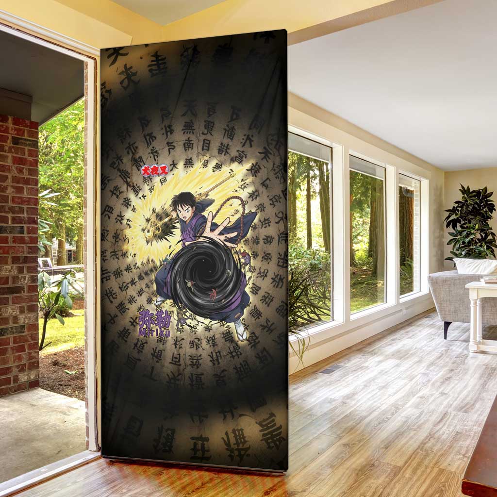 Miroku Inuyasha Series Door Cover Cursed Monk Aesthetic with Sutra Script Background