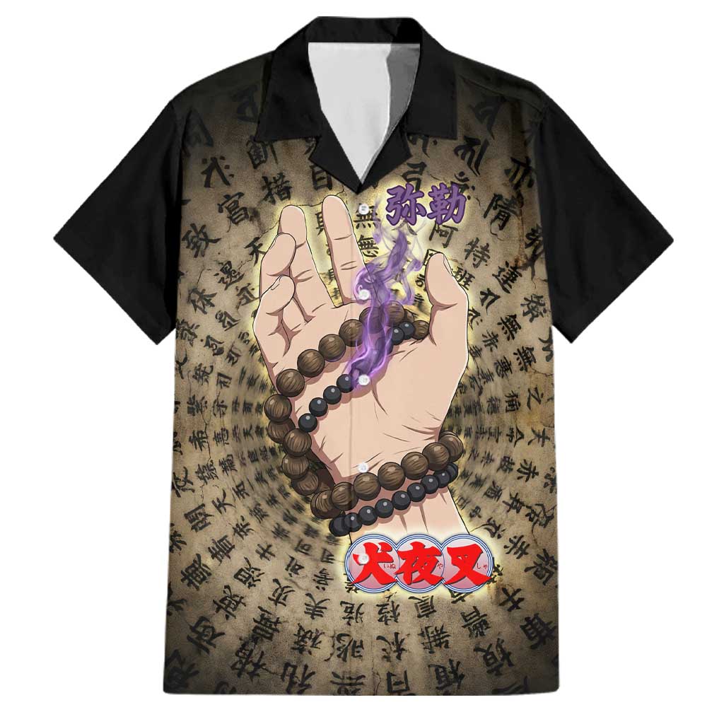 Miroku Inuyasha Series Family Matching Long Sleeve Bodycon Dress and Hawaiian Shirt Cursed Monk Aesthetic with Sutra Script Background