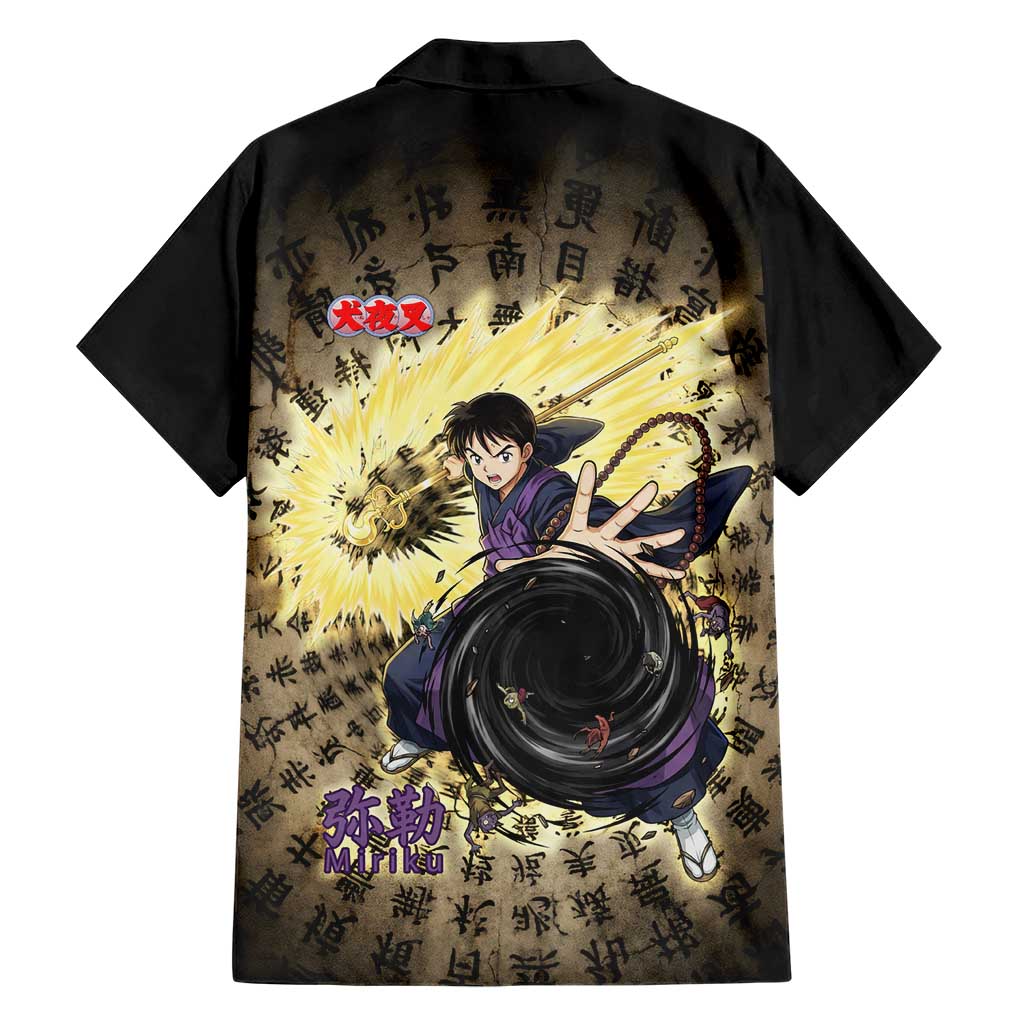 Miroku Inuyasha Series Family Matching Off The Shoulder Long Sleeve Dress and Hawaiian Shirt Cursed Monk Aesthetic with Sutra Script Background
