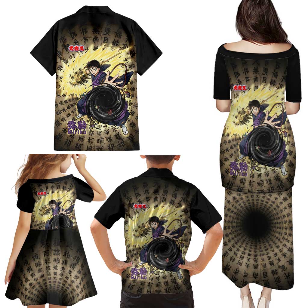 Miroku Inuyasha Series Family Matching Puletasi and Hawaiian Shirt Cursed Monk Aesthetic with Sutra Script Background