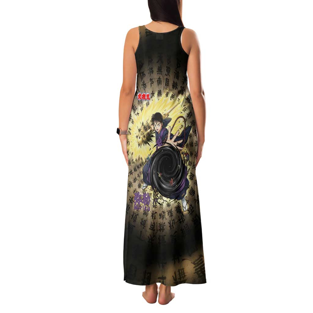 Miroku Inuyasha Series Family Matching Tank Maxi Dress and Hawaiian Shirt Cursed Monk Aesthetic with Sutra Script Background