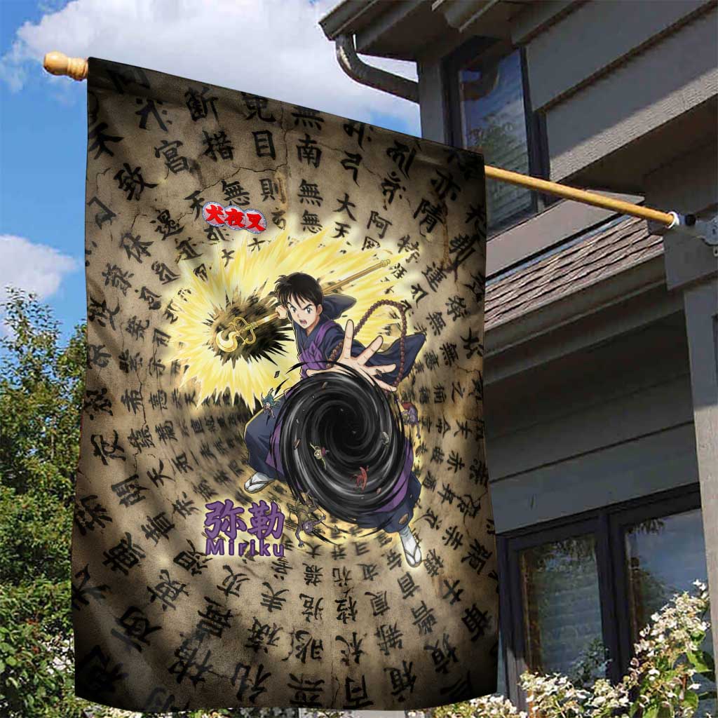 Miroku Inuyasha Series Garden Flag Cursed Monk Aesthetic with Sutra Script Background